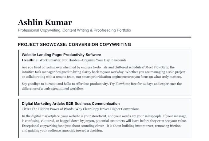 do professional copywriting and content writing